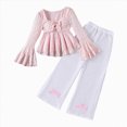 thumbnail image 3 of yboeqw Girls 2 Piece Outfit Set Square Neck Bow Lace Long Sleeve Top & Wide Leg Pants Cute Casual Matching Clothes for 7-12 Year Old Girls,Size 7-8 Years, 3 of 9