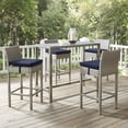 thumbnail image 2 of Contemporary Modern Urban Designer Outdoor Patio Balcony Garden Furniture Bar Side Stool Chair, Set of Four, Fabric Rattan Wicker, Navy Blue, 2 of 5