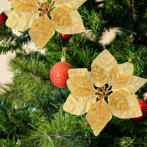 HOOWIFFY 28pcs Artificial Poinsettia Flowers Golden Christmas Decor Faux Silk Holiday Floral Arrangement