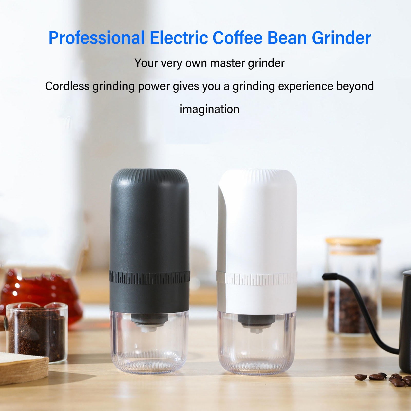 Suodoka USB‑Powered Cordless Electric Coffee Bean Grinder – Adjustable Coarseness, Multifunctional for Coffee & Nuts, White