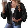 thumbnail image 3 of Womens Cardigan Sweaters Trendy Open Front Long Lantern Sleeve Chunky Knit Sweater Black L, 3 of 8