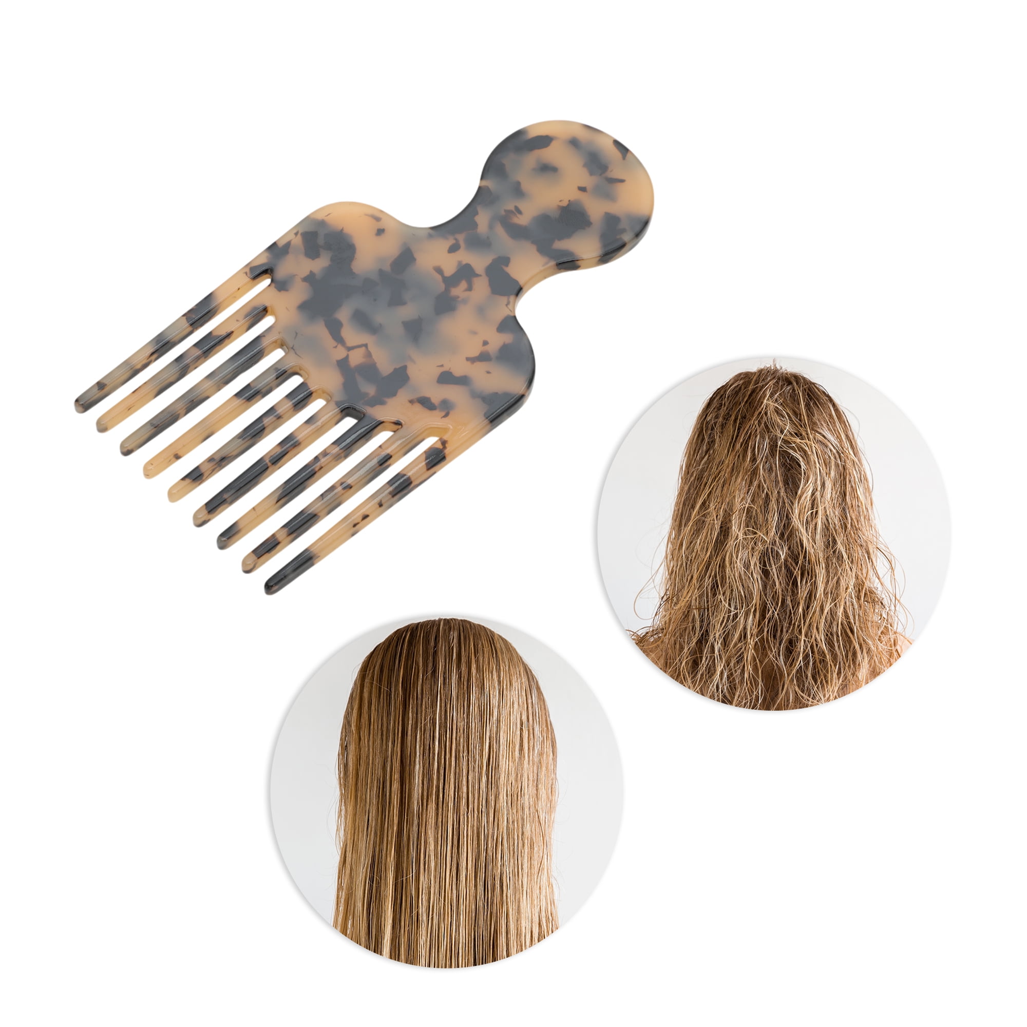 Unique Bargains 1 Pc Round Handle Marble Hair Insert Comb for All Hair Types Light Brown