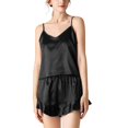 thumbnail image 1 of Gibobby conjuntos de pijama de calidad Conjunto de ropa de de dos piezas con cuello en V de seda para mujer (Negro, L), 1 of 3