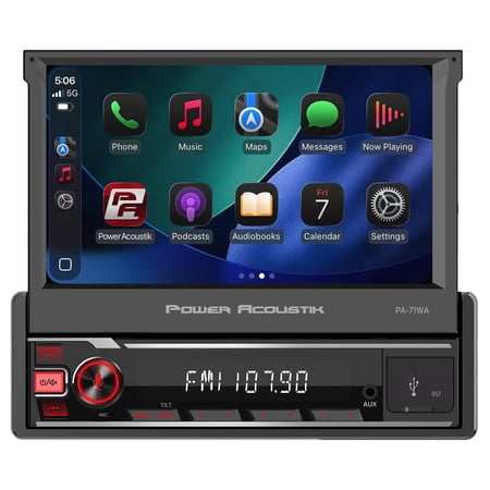 Power Acoustik PA-71WA Single DIN Car Stereo – 7” Touchscreen, Wireless Apple CarPlay & Android Auto, Bluetooth 5.0, USB Media Input, Backup Camera Ready