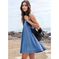 thumbnail image 5 of Women'S Sleeveless Denim Babydoll Mini Dress Summer Casual Cutout Back A-Line Flowy Jean Dress with Pockets Dark Blue L, 5 of 8