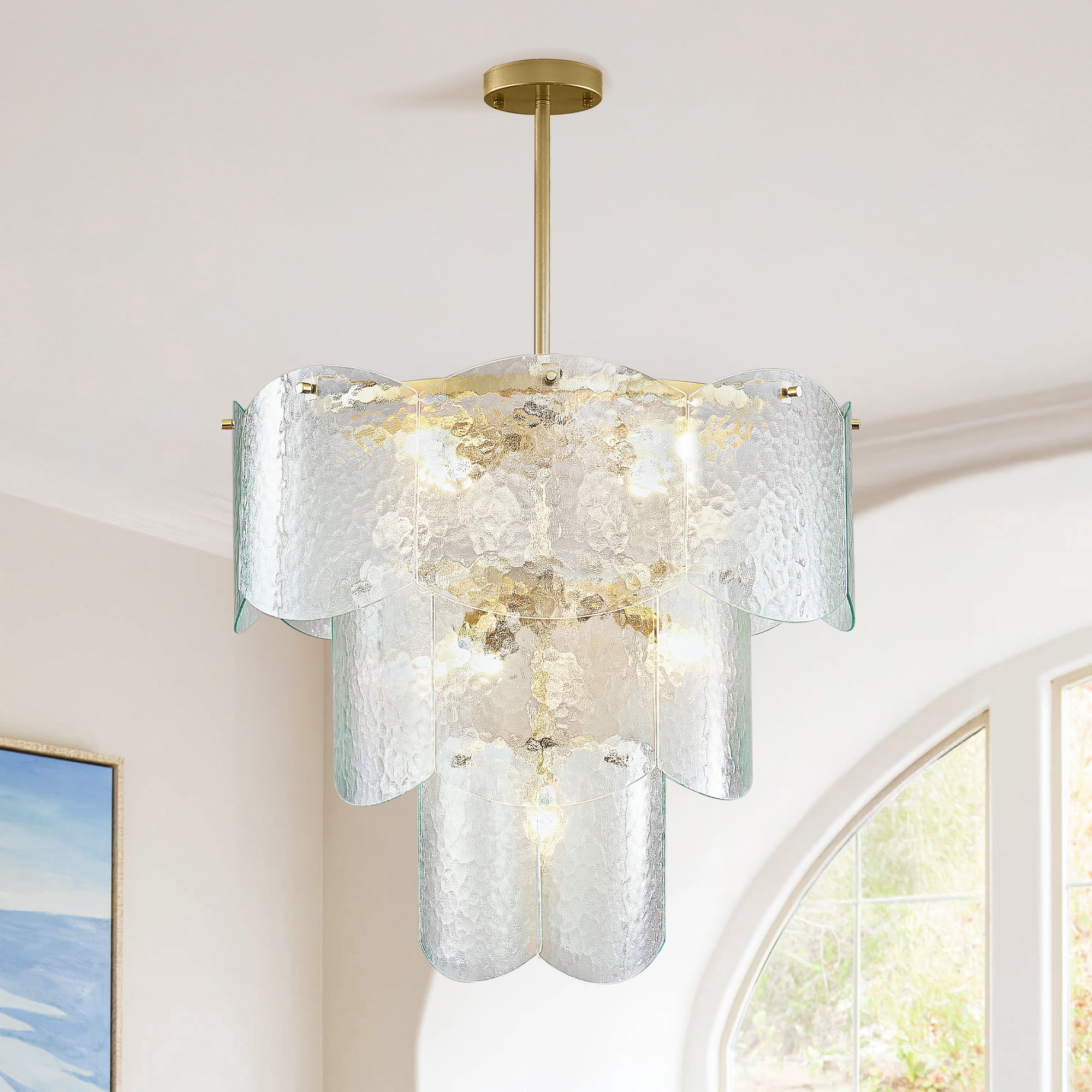LovingAHome 3-Layer Gold Crystal Chandeliers Glass Chandelier 8-Light Modern Ceiling Light Fixtures for Living Room Bedroom Dining Foyer