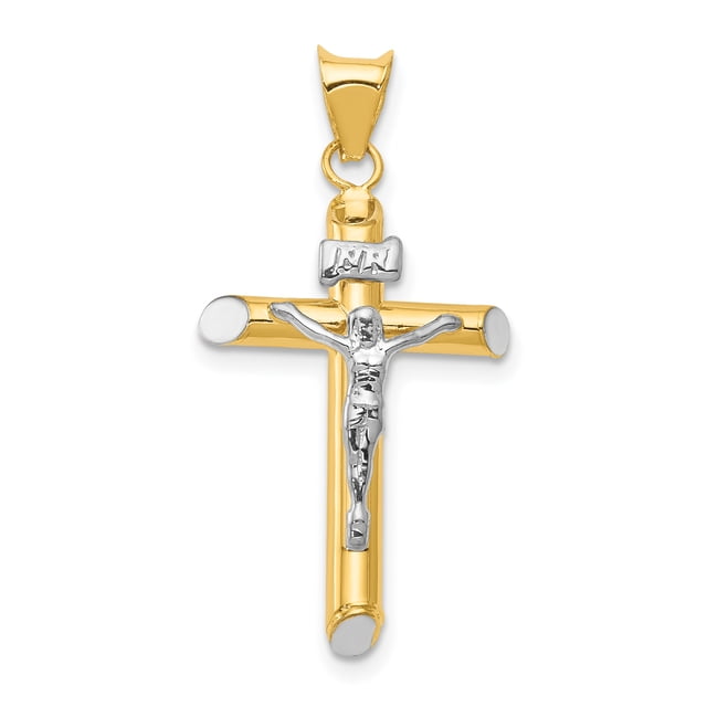 14k Two Tone Gold Inri Lord Jesus Christ Crucifix Holy Cross Necklace Charm Pendant Religious Latin