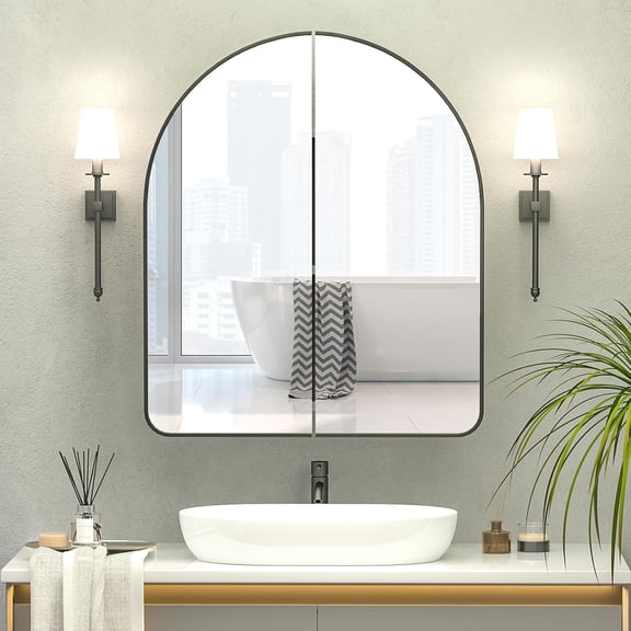 Arched Medicine Cabinet with Mirror,PVC Arched Black Medicine Cabinets Mirror,Mirrored Medicine Cabinets for Bathroom Mirror Cabinet,Surface Mount Medicine Cabinet,botiquines de baño 24x28