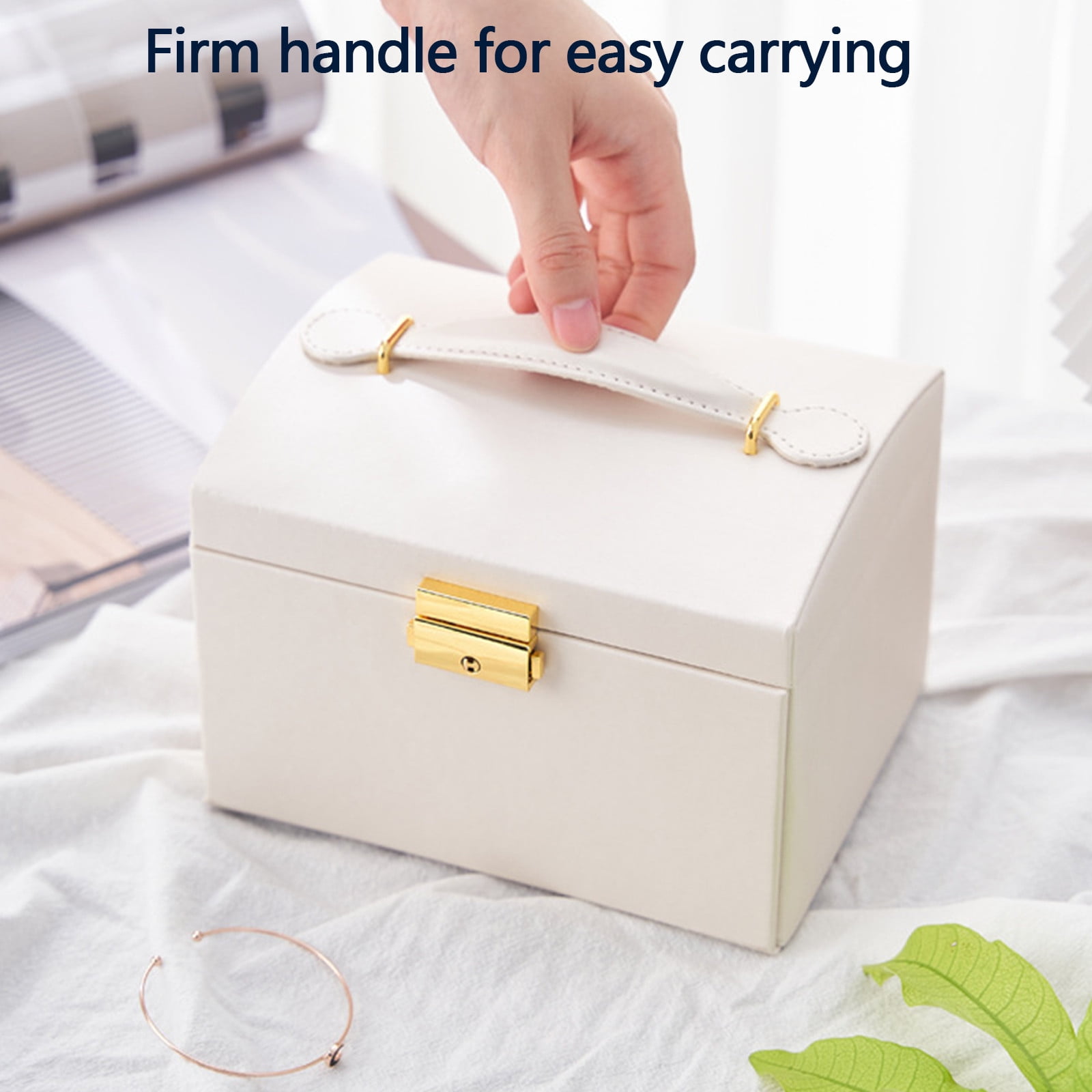 Jewelry Box With Lock And Mirror Jewelry Organizer Storage Case With 3-Layers Display For Earrings Bracelets Rings Watches