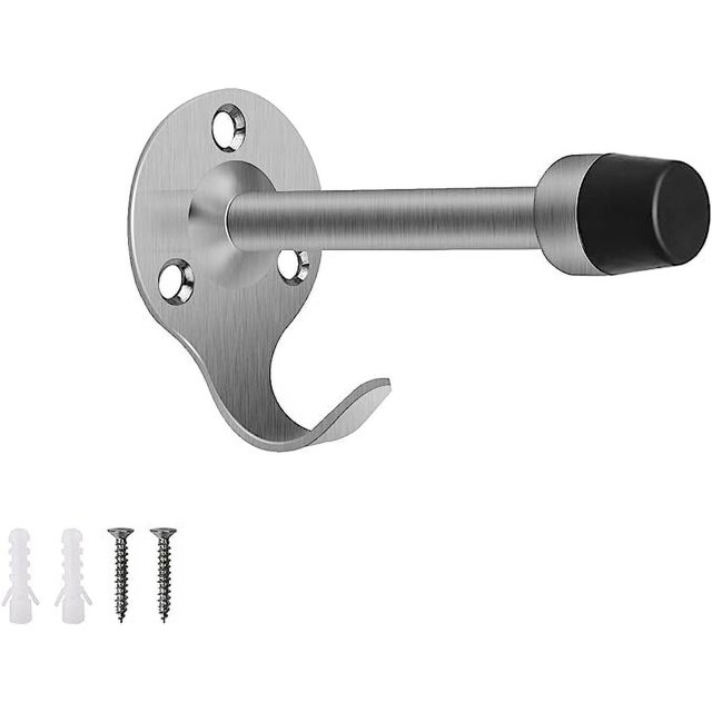 Tope de puerta de acero inoxidable, Tope de puerta de 95 mm, con gancho y pulidor de goma