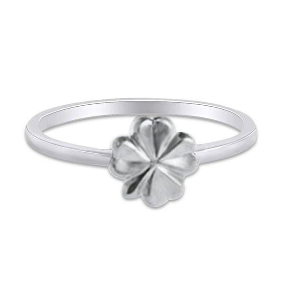 14k White Gold Plated 925 Sterling Silver Lovely Tiny Four Leaf Clover Ring Jewlery for Her Women Valentine's Day Birthday Ring Size-10
