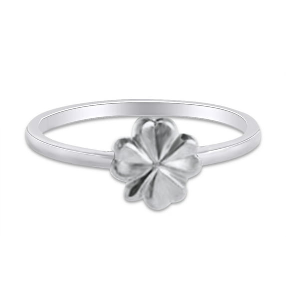 14k White Gold Plated 925 Sterling Silver Lovely Tiny Four Leaf Clover Ring Jewlery for Her Women Valentine's Day Birthday Ring Size-7