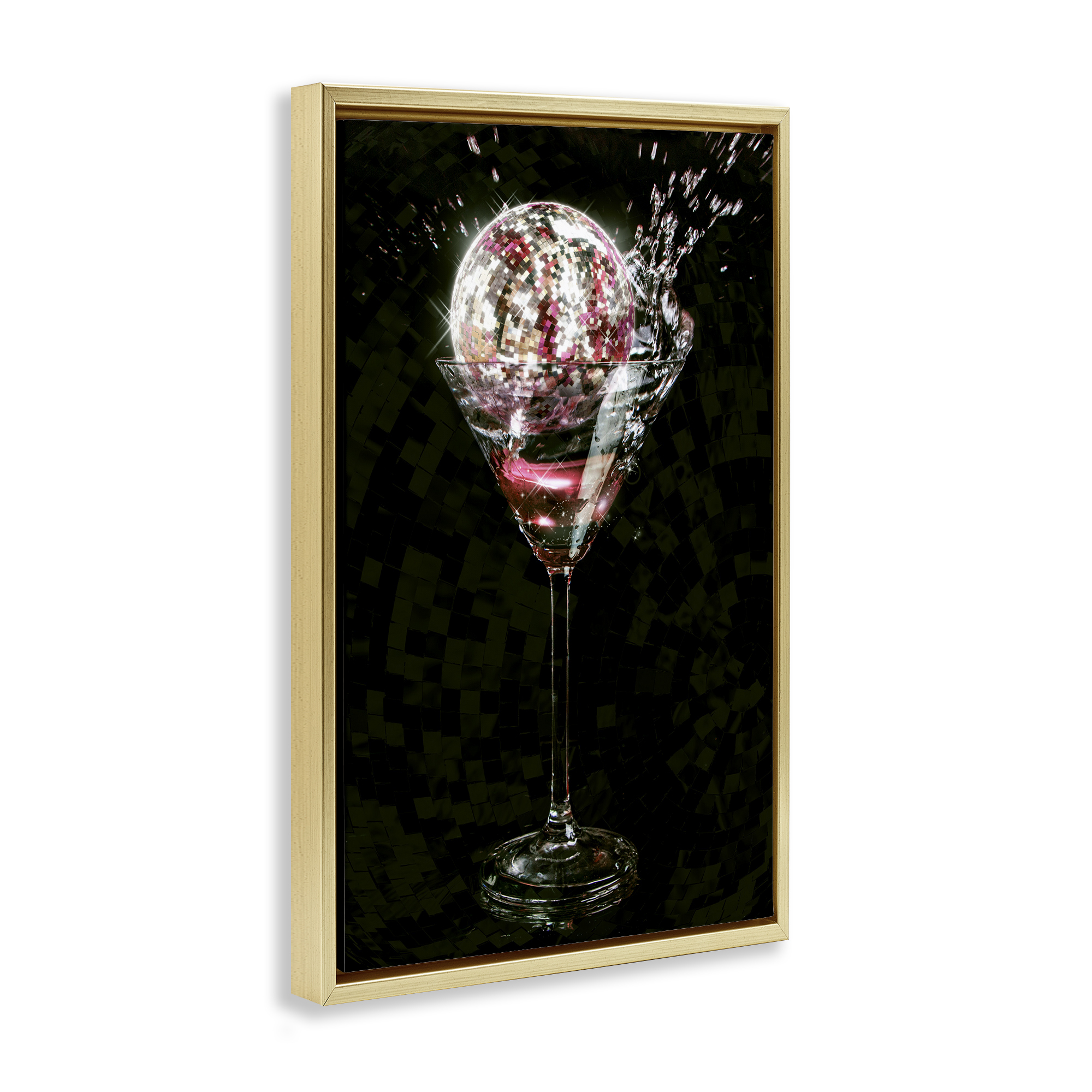 Stupell Industries Disco & Cocktail Splash Food & Beverage Painting Gold Floater Framed Art Print Wall Art, 17 x 25