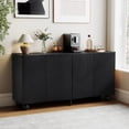 thumbnail image 4 of WIRRYTOR 57" Curved Fluted Kitchen Sideboard Buffet Cabinet, Mid-Century Modern Credenza with Solid Ball Legs for Dining Room Living Room, Black, 4 of 13