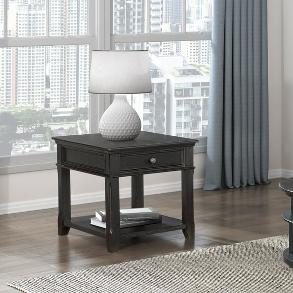Dtwnek End Table with Drawer and Shelf, Perfect for Living Room, Office, Dark Gray