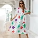 thumbnail image 1 of Puntoco Vestido Casual De Mujer Con Cuello Redondo Y Manga Corta Estampado Con Volantes Sueltos Vestido De Playa Con Mangas Abullonadas Vestido De Manga Corta Con Cuello Redondo Blanco Xxxl, 1 of 9