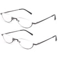 thumbnail image 2 of 2 Pairs Half Rim Moon Shape Metal Frame Spring Hinge Reading Glasses for Men for Women, Reading Glasses + 2.50, 2 of 3