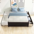 thumbnail image 2 of Trilenars Full Bed With Twin Trundle And 2 Drawers, Farmhouse Solid Wood Low Platform Bedframe, Slats Supports, No Box Spring Needed, For Bedroom, Dorm, 2 of 7