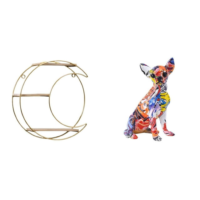 Estante de almacenamiento de pared,Estantería colgante de pared de metal de 3 niveles para decoración de dormitorio,Figura decorativa,Estatua de perro coleccionable,decoración de grafiti