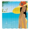 thumbnail image 3 of Beach Shower Curtain, Portrait of a Young Woman in Yellow Hat with Poppies on Tropical Sea Coast in Summer, Fabric Bathroom Set with Hooks, 69W X 84L Inches Extra Long, Multicolor, by Ambesonne, 3 of 3