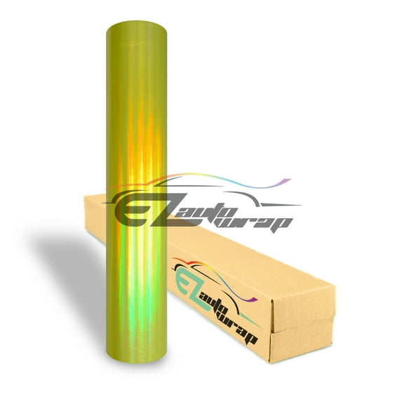 EZAUTOWRAP Holographic Yellow Rainbow Neo Chrome Car Vinyl Wrap Vehicle Sticker Decal Film Sheet With Air Release Technology