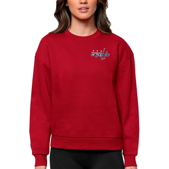 Women's Antigua Red Washington Capitals Primary Logo Victory Crewneck Pullover Sweatshirt