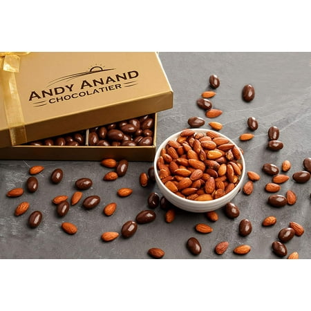 Corporate Chocolate Gifts Andy Anand Premium Vegan Dark Chocolate coated Roasted Almonds Gift Boxed, All-Natural Gourmet Christmas Holiday Corporate Food Gifts with Greeting Card, Valentines, Anniversary Birthday Get Well 1lbs ()