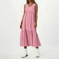 thumbnail image 6 of Mohiass Womens Oversized Baggy Flowy Cotton Linen Maxi Dresses Summer Beach V Neck Casual Loose Floor Length Long Dress Pink S, 6 of 8