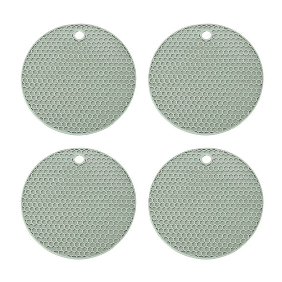 Uxcell Trivets for Hot Dishes 7 Inch, 4 Pcs Silicone Hot Pads Pot Holder Heat Resistant Silicone Trivets Mat Round Silicone Mat Non Slip for Kitchen Countertops, Green