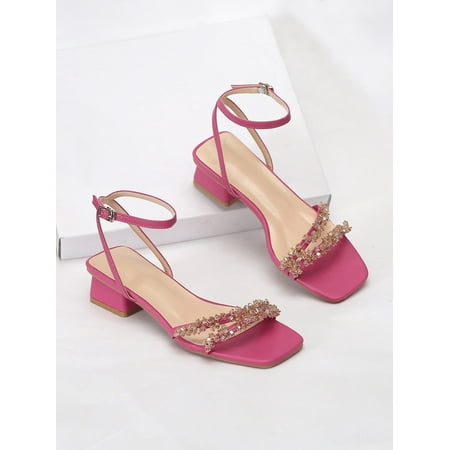 

Bead Decor Chunky Heeled Ankle Strap Sandals Women‘s Footwear