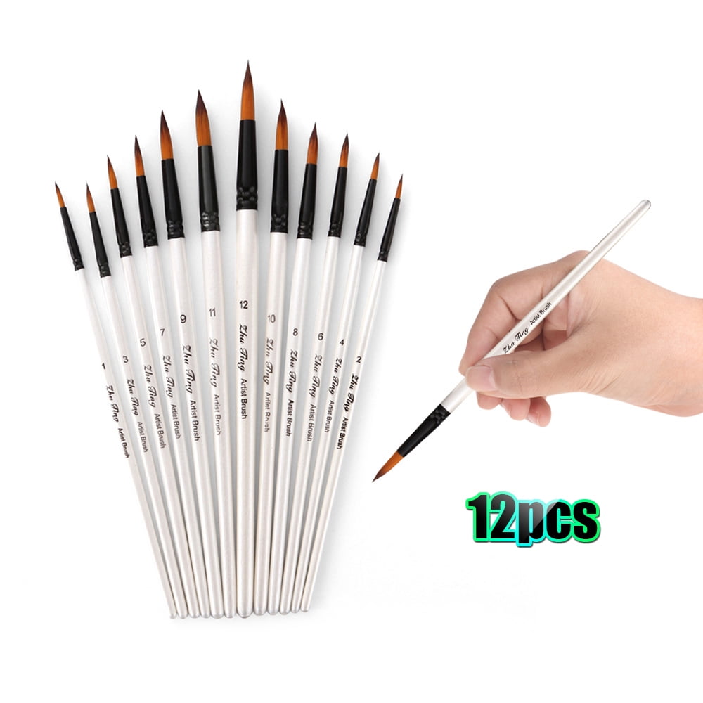 10pcs Nylon Hair Artist Paint Brush Watercolor Acrylic Round Fine Hand Point Tip 