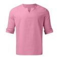 thumbnail image 4 of Cathalem Suit Man Men Pieces Cotton Linen Set Henley Shirt Long Sleeve And Casual Beach Pants Summer Yoga Outfits Tuxedos Suit Pink XX-Large, 4 of 5