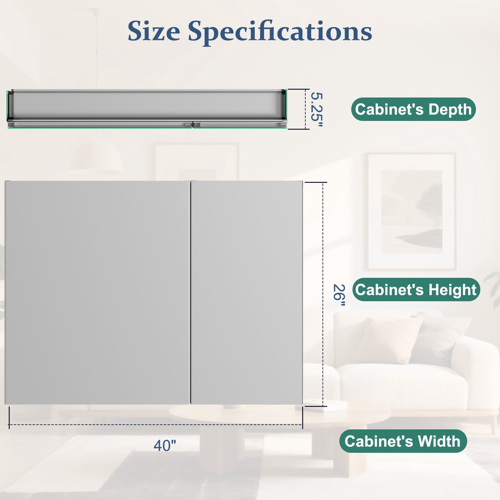 Easy4Home 26"x40" Bathroom Medicine Cabinet with Mirror, Surface Mount Mirror Cabinet with 2 Doors & Adjustable Shelves