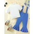 thumbnail image 3 of Bagilaanoe 2Pcs Toddler Baby Girls Overalls Set Short Sleeve Shirt Tops with Bow Tie + Suspender Flare Trousers 6M 9M 12M 24M 3T Kids Summer Clothes, 3 of 9