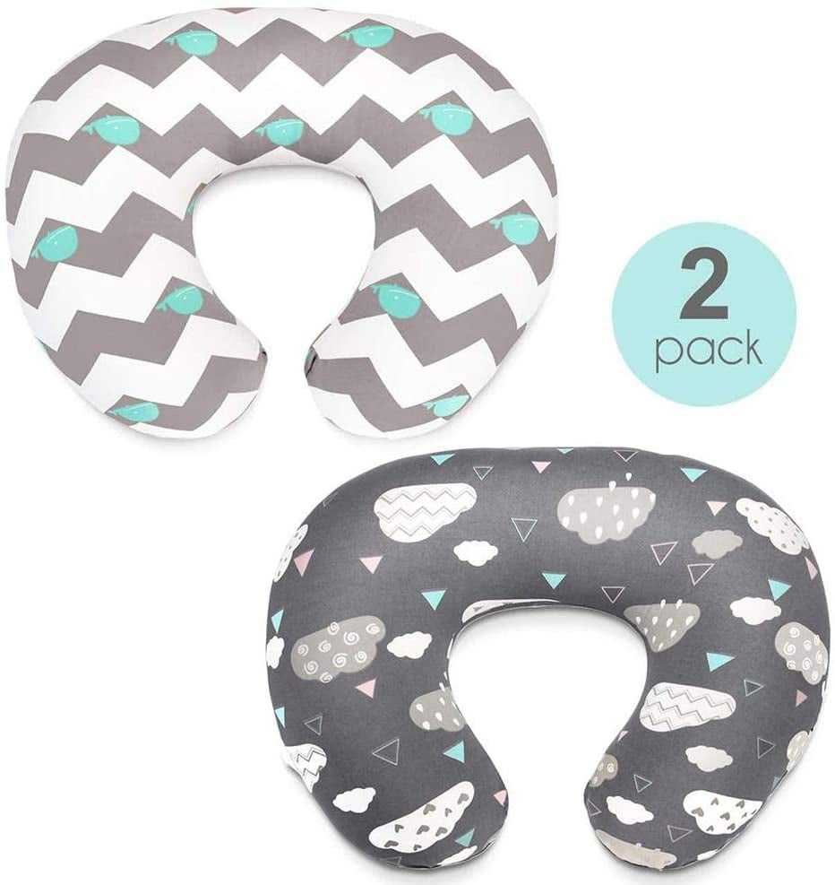 Nursing Pillow Cover 2 Pack for Baby Girls Boys Soft and Comfortable Breastfeeding Pillow Slipcover，Snug Fits Nursing Pillows for Breastfeeding