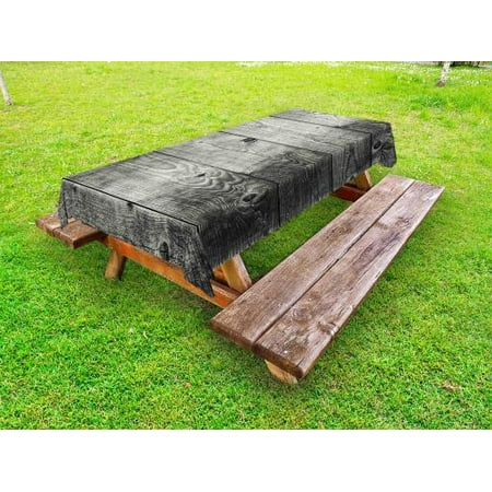 Dark Grey Outdoor Tablecloth Ombre Style Grunge Wooden Planks