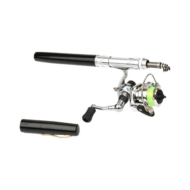 Miulika Mini Fishing Rod Mini Pen Fishing Pole Compact Telescopic Fishing Rod for Freshwater Saltwater Lake Travel Beginners Children Black