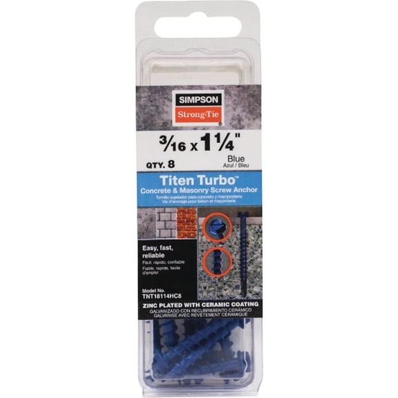 Simpson Strong Tie TNT18134HC8 3/16 in. x 1-3/4 in. Hex Head Titen Turbo Concrete Screws 8-Pack