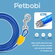 Petbobi 30ft Dog Tie Out Cable Chain for Dogs up to 120lbs Safety Steel Spring Reflective Vinyl-Covered PVC Large Dog Tether Runner Lead Leash for Outdoor Camping Ground, Blue