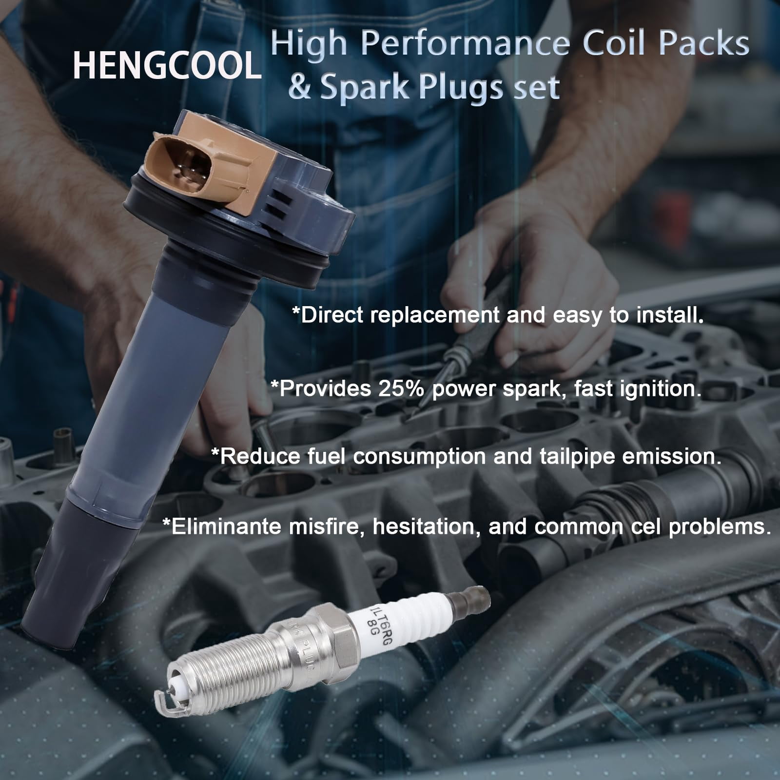 HENGCOOL Set of 6 Ignition Coil Packs & Spark Plugs Kit UF646 Compatible with Ford & Lincoln V6 3.5L Ecoboost 2011-2016 F-150, Flex, Expedition, Explorer, Taurus, Transit 150 BL3Z-12029-C DG549