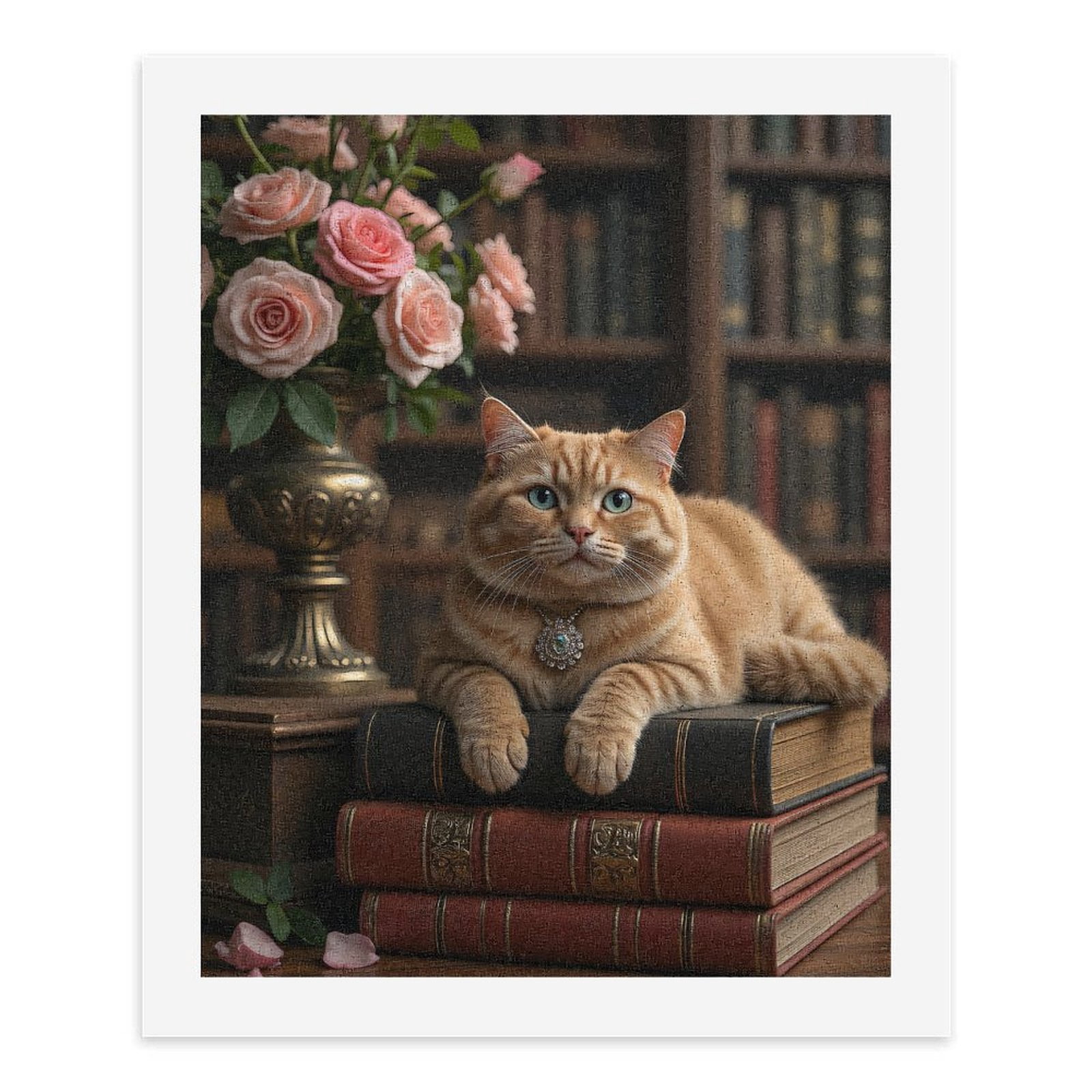 Paint by Numbers Kit for Adults, Cat Library Roses Books Charm Paint by Numbers, Easy Paint by Numbers Kit for Adults Beginner, DIY Adult Paint by Number Kits on Canvas, Home Decor
