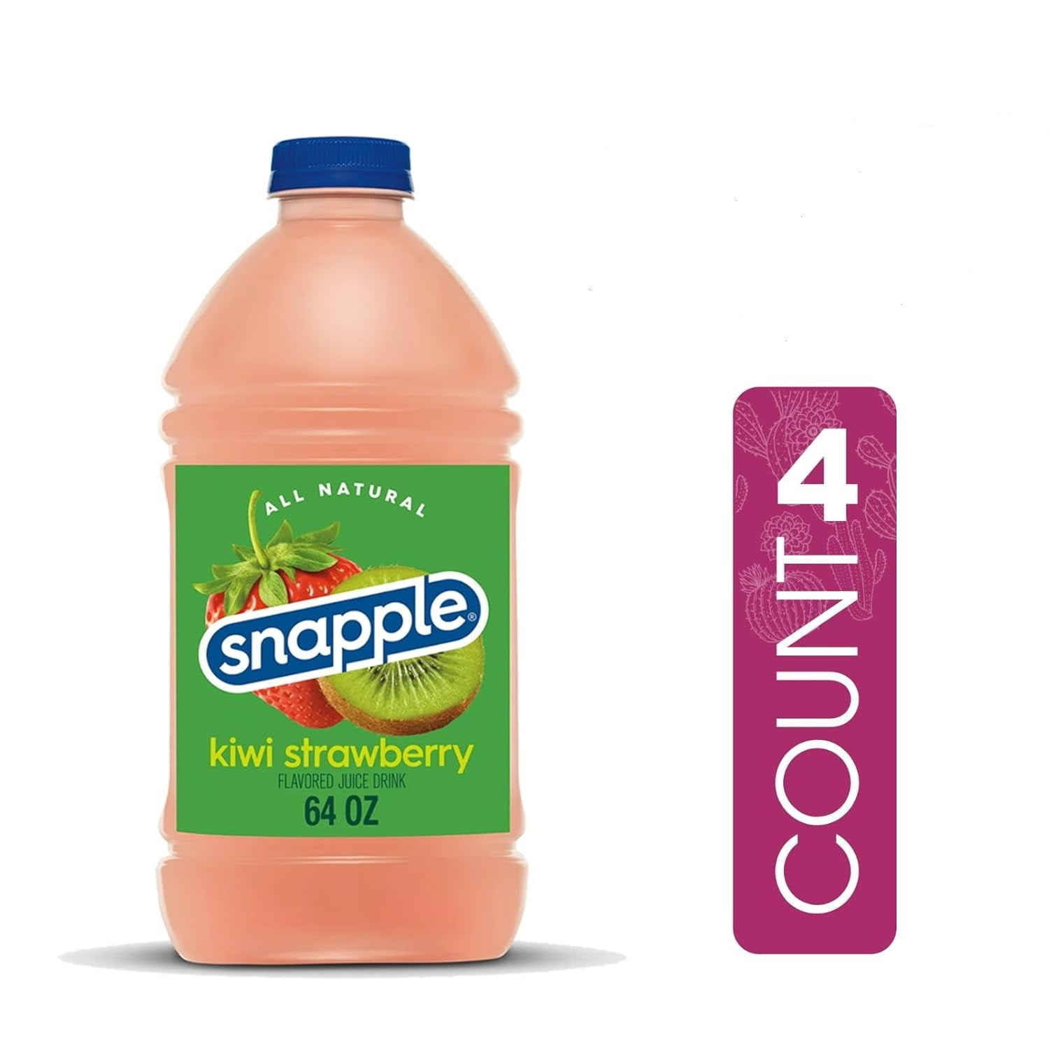 Snapple Kiwi Strawberry All Natural Juice Drink, Gluten-Free, 4-Pack, 64 fl oz Plastic Bottles