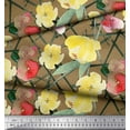 thumbnail image 3 of Soimoi Brown Cotton Duck Fabric Leaves & Floral Watercolor Printed Fabric 1 Yard 42 Inch Wide, 3 of 3