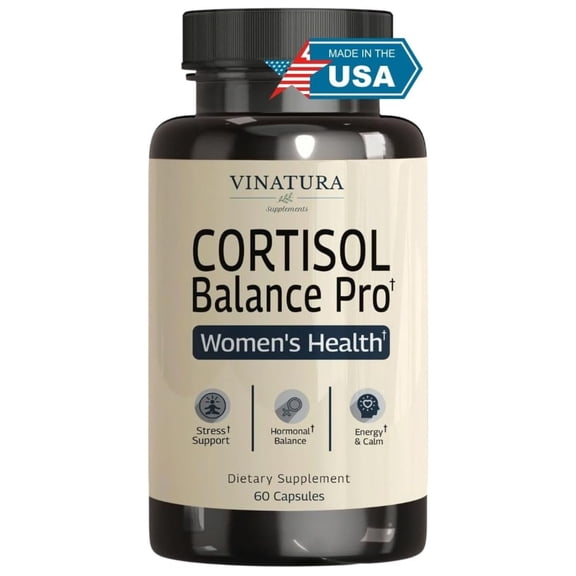VINATURA Cortisol Supplements for Women - Cortisol Detox and Management - Adrenal Support, Stress Support, 60 Vegan Capsules