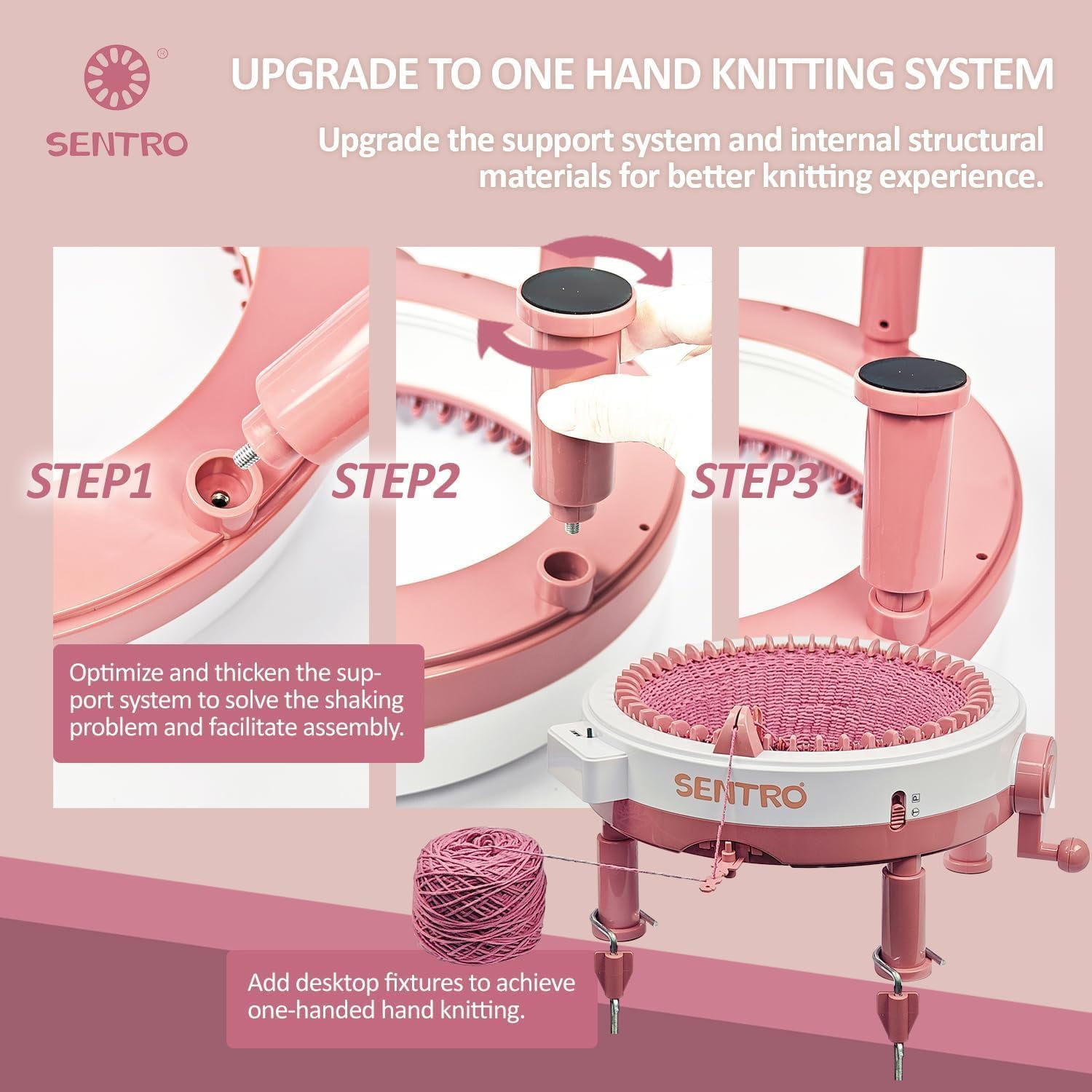 48-Needle Knitting Machine with Table Clamp & Electric Adapter for SENTRO , Smart Weaving Loom for DIY Scarves, Hats, Socks, Beginner & Pro Craft Kit