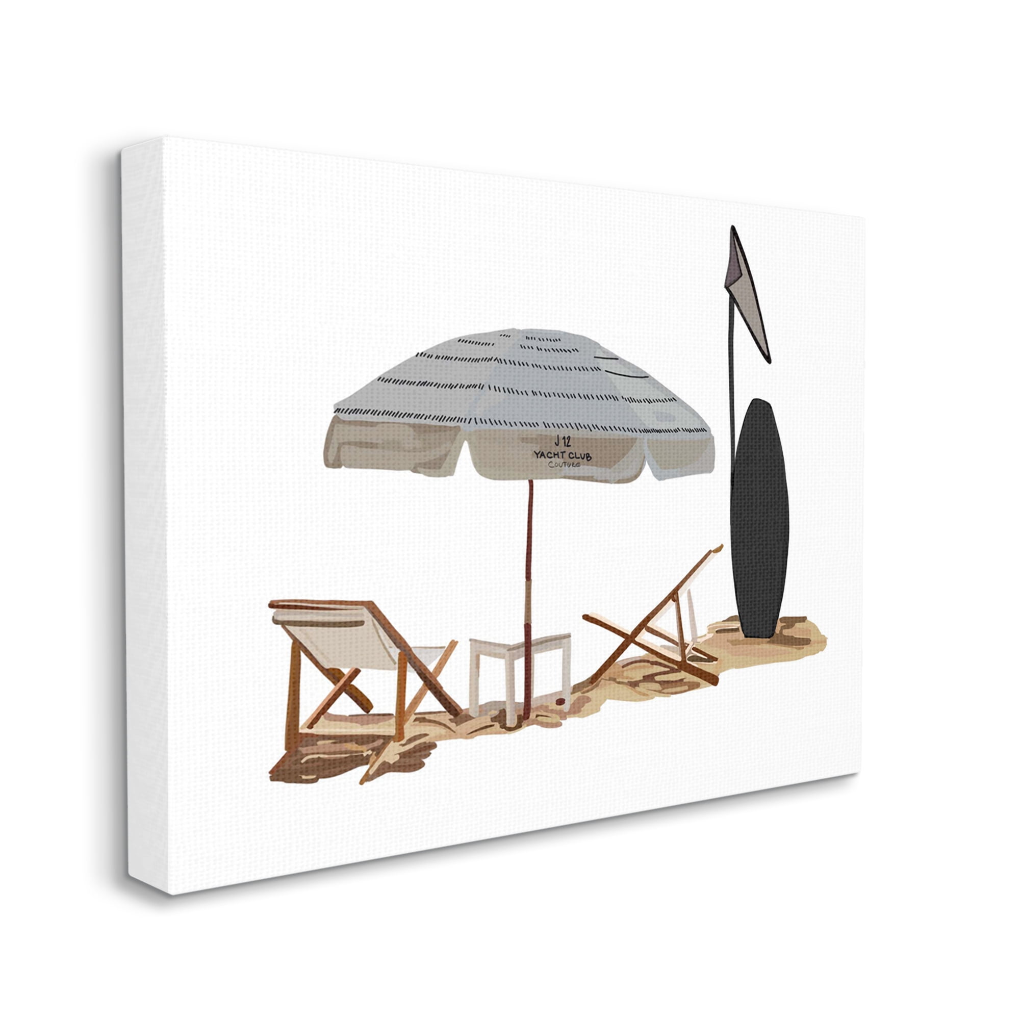 Stupell Industries Minimal Beach Umbrella Scene Nature Painting Gallery Wrapped Canvas Print Wall Art, 20 x 16