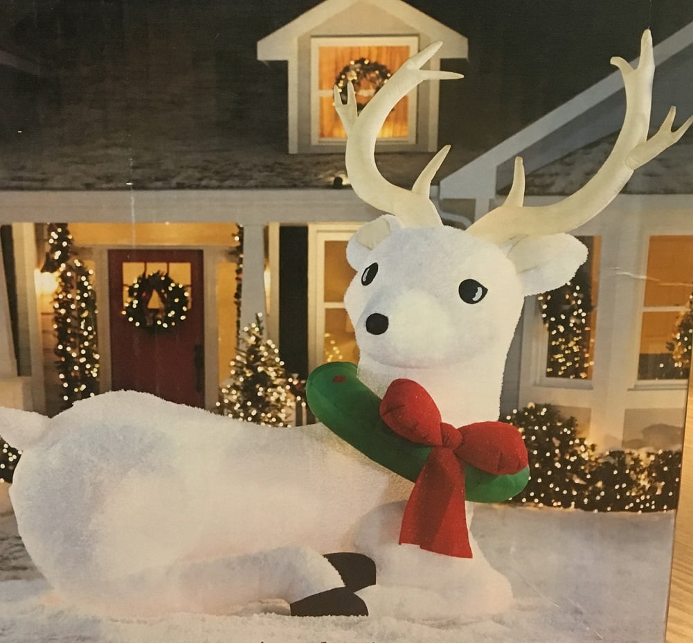 Christmas Gemmy 8.8 ft Light Up White Buck Deer Plush Fur Airblown