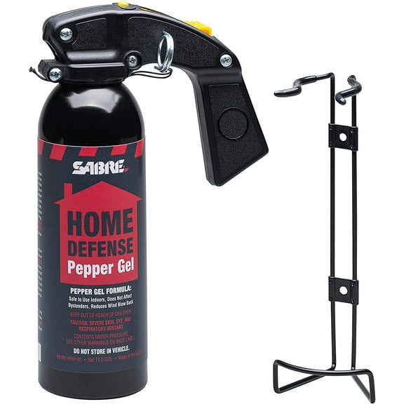Red Home Defense Pepper Gel With Wall Mount For Easy Access, Max Strength OC Spray, UV Marking Dye Helps Identify Suspects, Full Hand Grip For More Accurate Aim, Secure Pin Safety, 32 Bursts