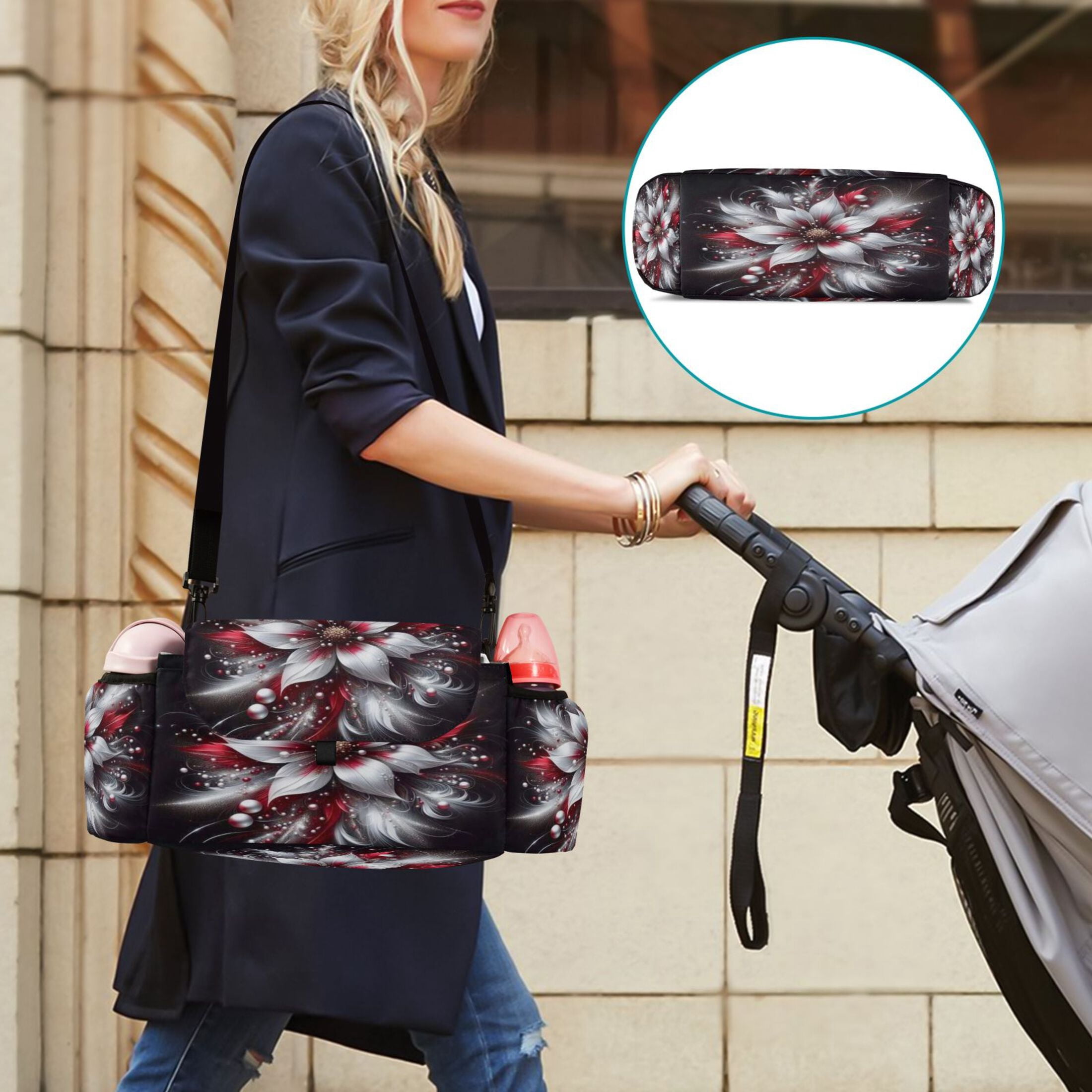 DIXRUYEE Stroller Organizer Flurry Of White Petals Printed