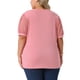 thumbnail image 3 of Blusas casuales de manga abullonada de puntos suizos de talla grande para mujer Agnes Orinda, escote en V, 2X, rosa, 3 of 6